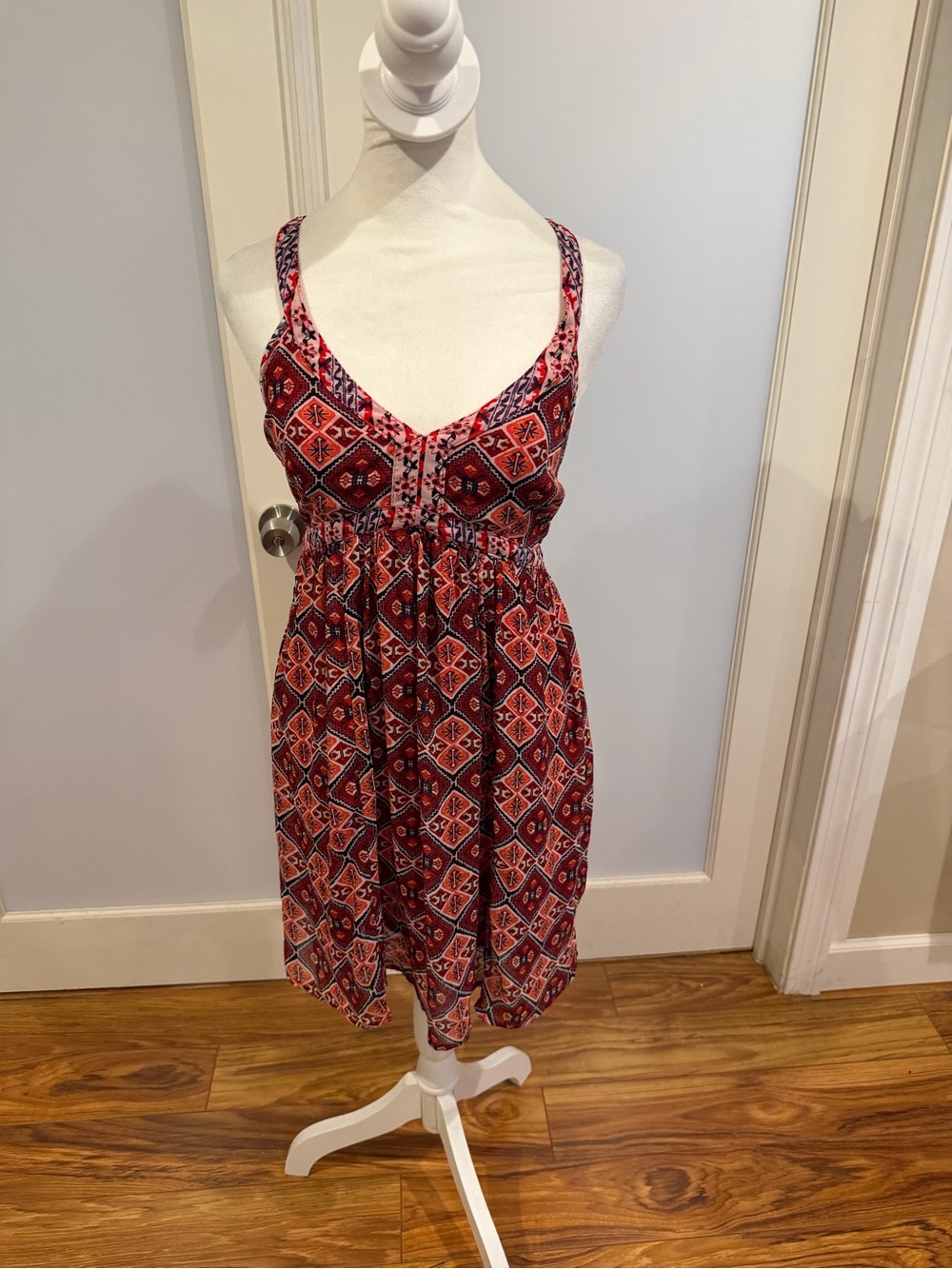 Hollister Red Printed V-Neck Mini Sundress